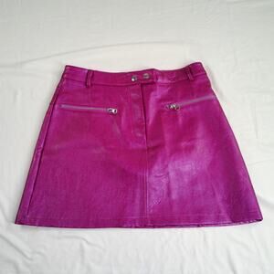 Jolie & Joy Faux Leather Mini Skirt Magenta Pink Zip Pocket A-Line Women’s L